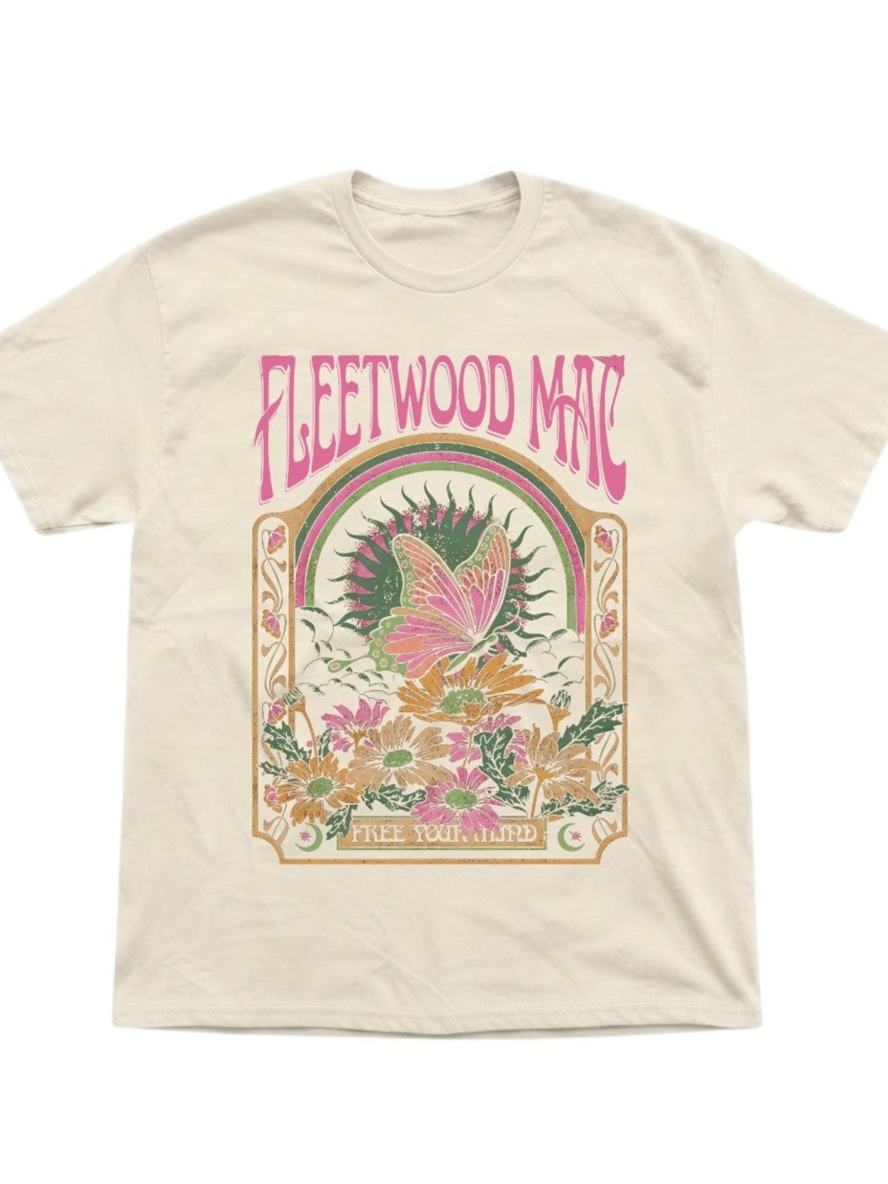 Fleetwood Mac Free Your Mind Floral Butterfly Cream Gildan T-Shirt